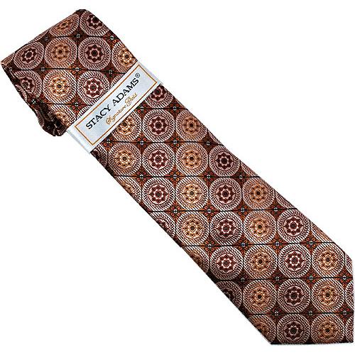 Stacy Adams Collection SA024 Copper / Beige Geometric Design 100% Woven Silk Necktie/Hanky Set